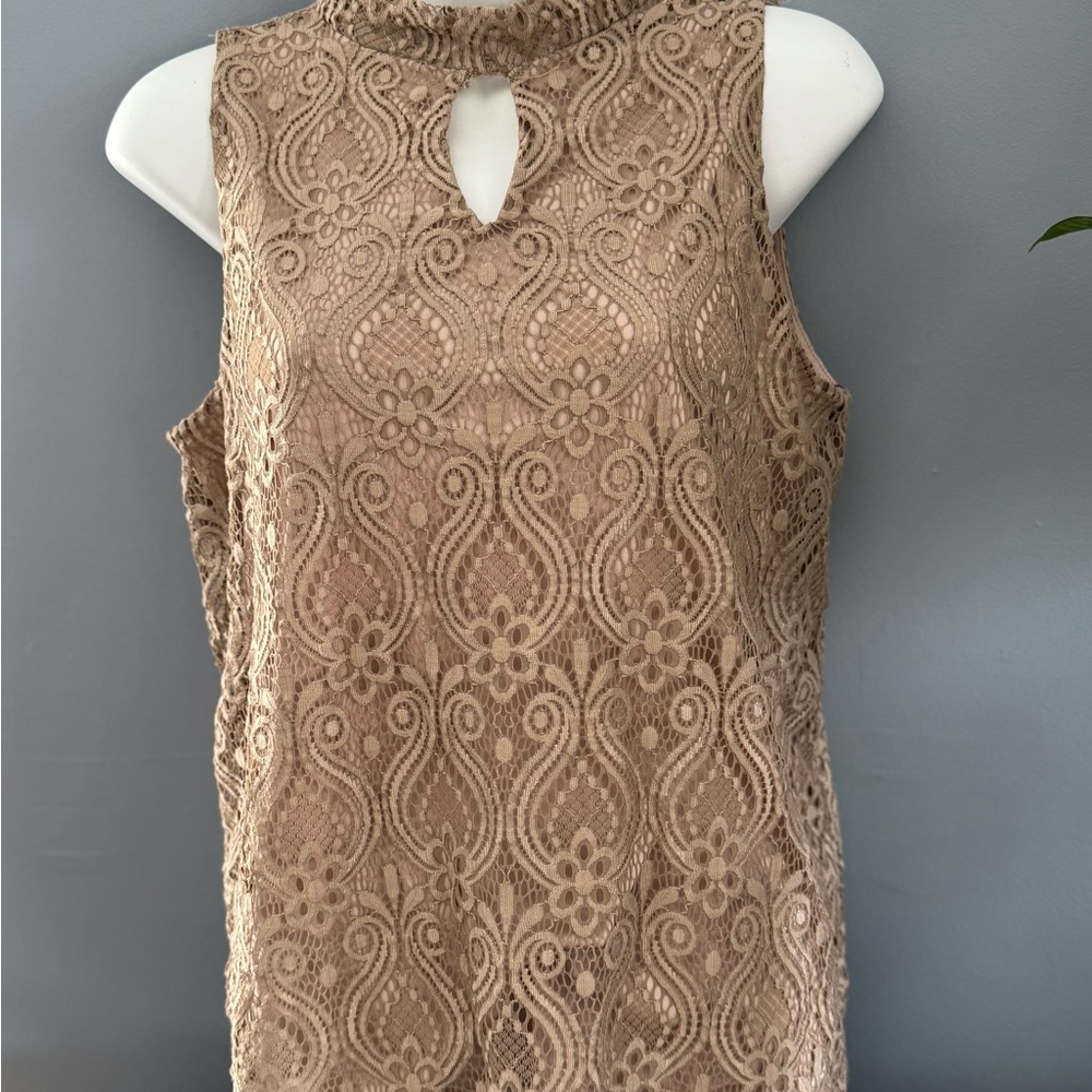 Chic Lace Sleeveless Blouse - Beige